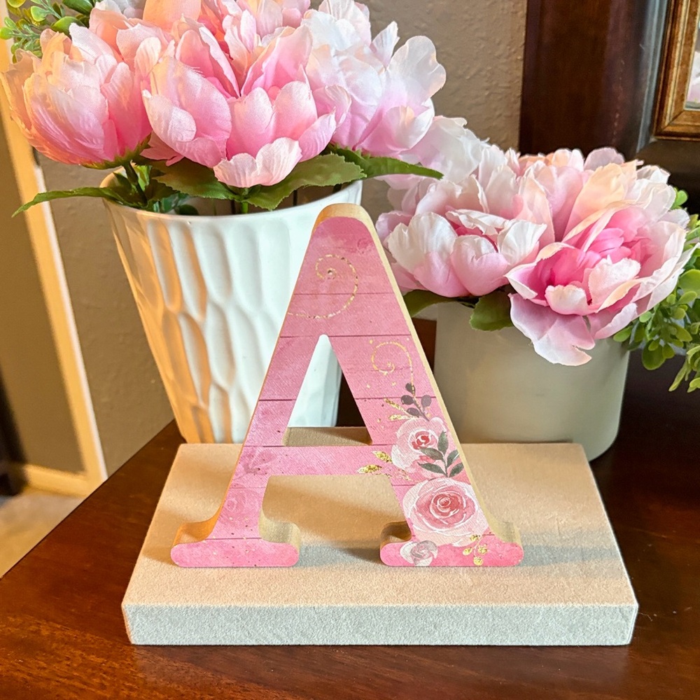 Pink Floral Letter A Shelf Accent
